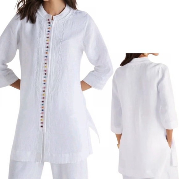 Soft Surroundings Tunic Top Women's Linen Desert Boho Embroidered India NEW - Picture 9 of 9